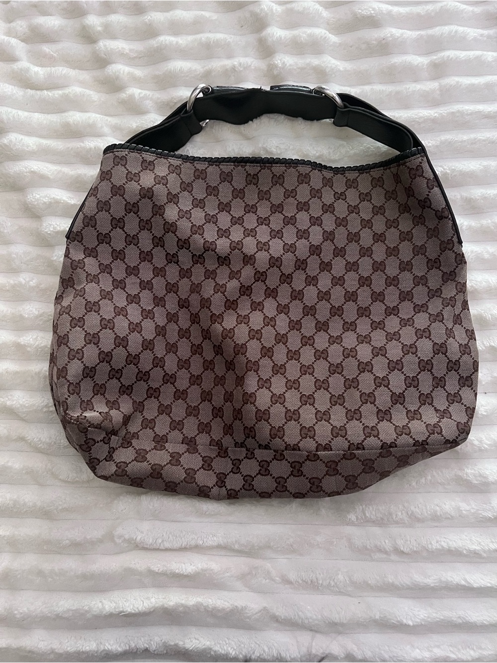 Designer Monogram Shoulder Hobo Bag in Brown with Black Strap
